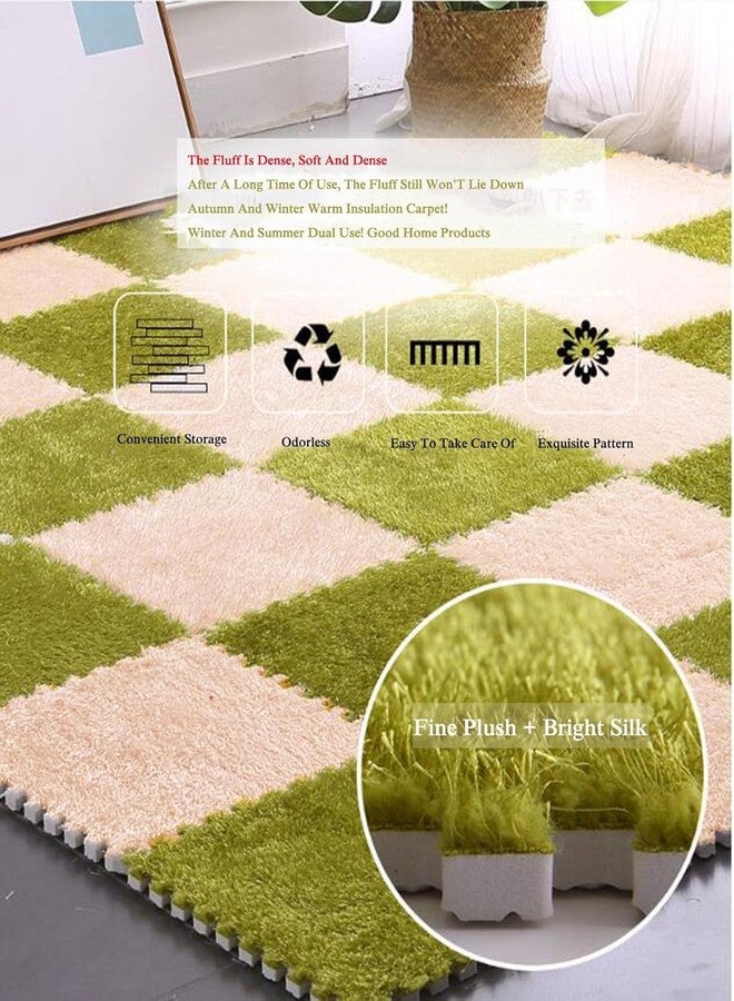 BIYALI 10pcs Interlocking Carpet Tiles with Border Plush Foam Mats Fluffy Puzzle Play Mat - Floor Tiles Soft Climbing Area Rugs for Home Game Room, Home, Bedrooms Decoration (Color:Green+Skin) - Image 5